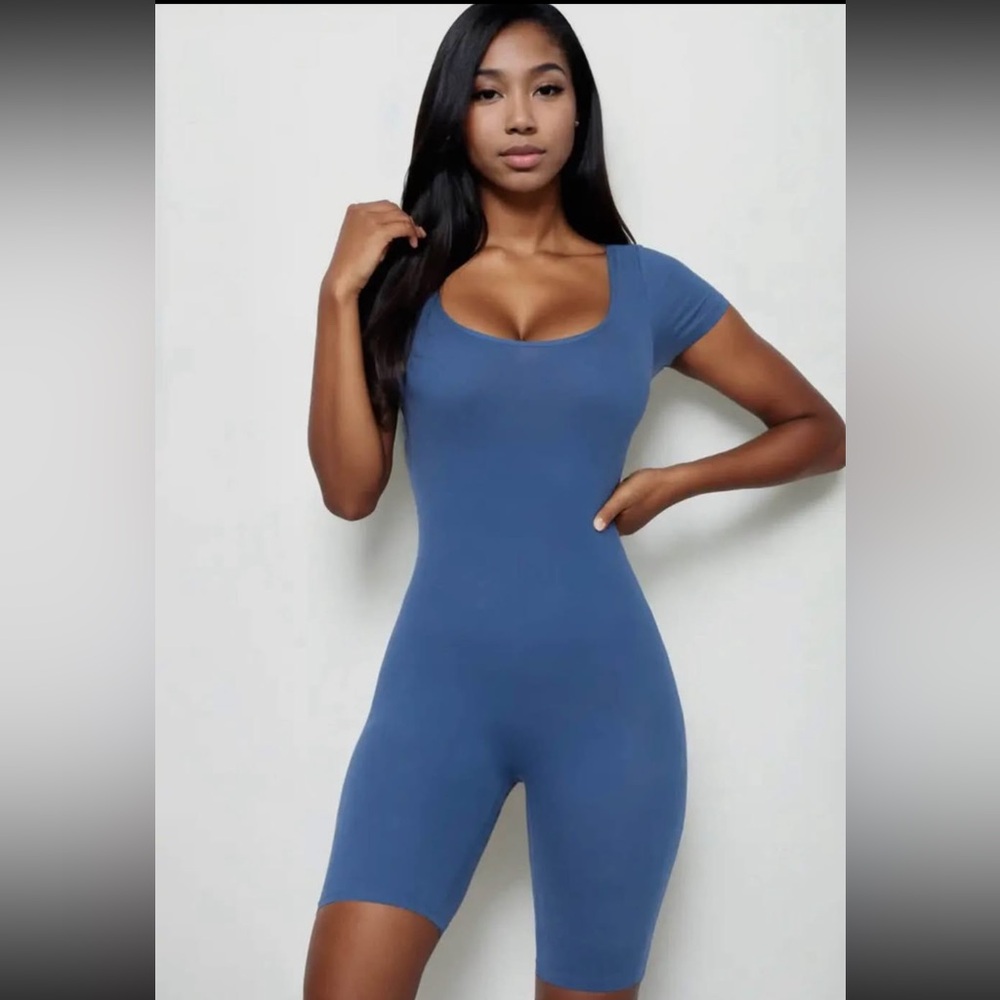 Blue Short Sleeve Jumpsuit